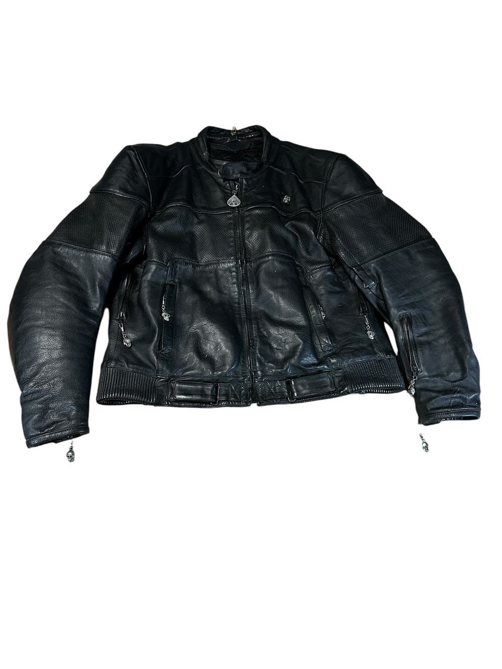 VTG Y2K Chrome Gear Leather Motorcycle Jacket Mens XXL Black Thinsulate  Biker